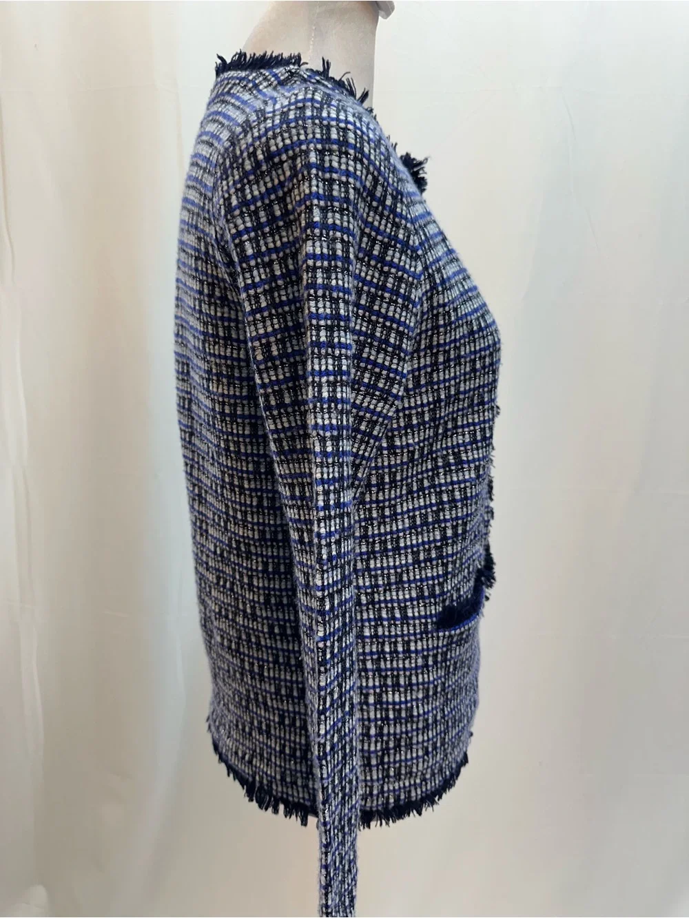 J. Crew Navy and White Tweed Fringe-Trim Jacket XS